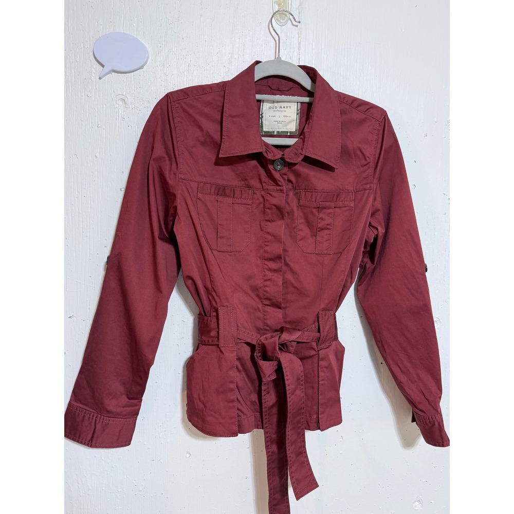 Old Navy Womens Burgundy Red Utility Safari Belted Field Jacket Size L